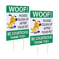 WaaHome Pack of 2 Double Sided Woof Please Clean Up After Your Pet Yard Signs with Stakes, 8