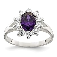 925 Sterling Silver Polished Open back Purple Oval CZ Cubic Zirconia Simulated Diamond Cluster Ring Jewelry for Women