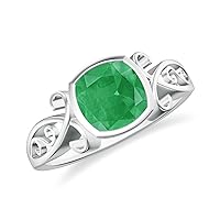 Natural Emerald Cushion Solitaire Ring for Women Girls in Sterling Silver / 14K Solid Gold/Platinum