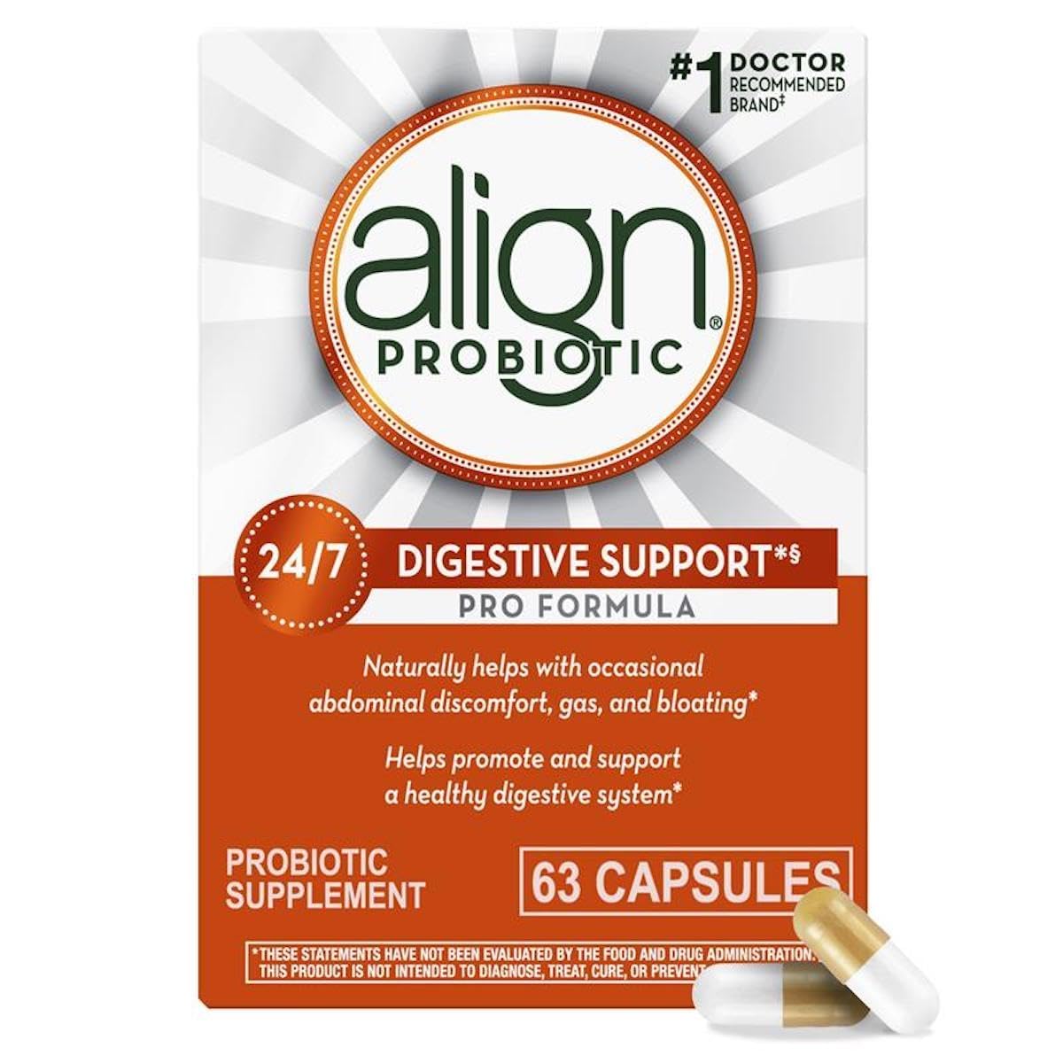 Align Probiotic, Pro Formula, Probiotics for Women and Men, Daily Probiotic Supplement for Digestive Health, Helps Soothe Occasional Abdominal Discomfort, Gas, and Bloating 63 Capsules