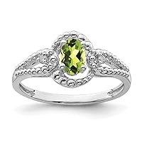 925 Sterling Silver Polished Open back Peridot and Diamond Ring Jewelry for Women - Ring Size Options: 10 5 6 7 8 9