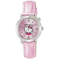 Q&Q 0001N Women's Watch, Analog Hello Kitty Waterproof, Leather Strap, Made in Japan