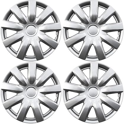 15 inch Hubcaps Best for 2004-2006 Toyota Camry - (Set of 4) Wheel Covers 15in Hub Caps Silver Rim Cover - Car Accessories for 15 inch Wheels - Snap On Hubcap, Auto Tire Replacement Exterior Cap