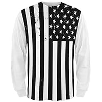 Old Glory 4th of July Black and White American Flag Distressed All Over Adult Long Sleeve T-Shirt - 2X-Large