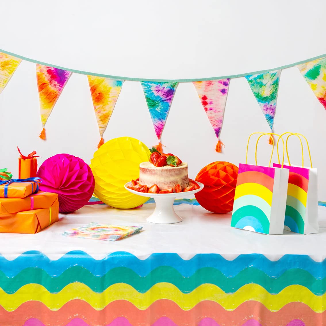 Talking Tables Rainbow Paper Table Cover for Kid's Party Supplies, Pride, 60s Themed Party | Disposable Tablecloth, Eco-Friendly, Recyclable Tableware | Rectangular 70