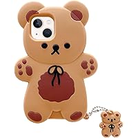 Yatchen Kawaii Phone Cases Apply to iPhone 15 Plus,Cute Cartoon Bear Phone Case with Keychain Teddy Bear Phone Case 3D Case Soft Silicone Shockproof Cover Women Girls for iPhone 15 Plus