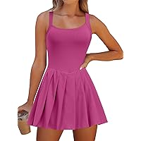 ANRABESS Womens 2024 Summer Sleeveless Mini Dress Build in Shorts Pleated Tennis Golf Shorts Dresses Onesie with Pockets