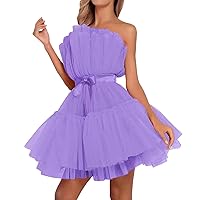 XJYIOEWT Summer Dresses for Women 2024 Midi, Tube Top Style Mesh Temperament Bowknot Tutu Dress for Women Day Dress