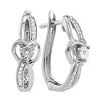 The Diamond Deal Sterling Silver Womens Round Diamond Heart Hoop Earrings 1/20 Cttw