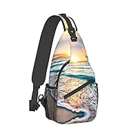 Beach Sunset Ocean Print Trendy Casual Daypack Versatile Crossbody Backpack Shoulder Bag Fashionable Chest Bag