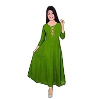 Women's Embroidered Long Dress Wedding Wear Frock Suit Ethnic Casual Maxi Dress Green Color