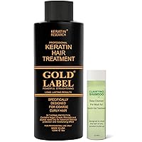 Gold Label 120ml+30 set Professional Results Brazilian Keratin Hair Treatment Blowout with Clarifying Shampoo Enhanced for All Hair Types Coarse Curly Black African Dominican Brazilian Dry Frizzy
