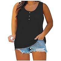 Buttons Crew Neck Tank Tops for Women 2024 Plain T-Shirt Athletic Sport Gym Shirt Outdoor Jogging Pullover Tanks