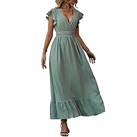 Summer Dresses for Women 2024 Neck Sleeve Ruffle Hem Casual Dress