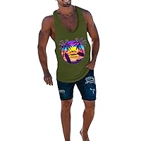 Palm Tree Printed Hawaiian Tank Tops for Men Beach Summer Casual Sleeveless Shirt Lightweight Quick Dry T-Shirt