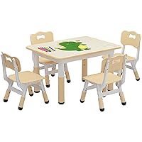 Kids Table and Chair Set, Height Adjustable Toddler Table and 4 Chairs Set for Ages 2-10, Graffiti Desktop, Non-Slip Legs, Arts & Crafts Table, Children Activity Table for Daycare Classroom Home