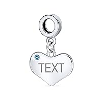 Bling Jewelry Personalized Script Initial Alphabet A-Z Simulated Blue Topaz Crystal Accent Heart Shape Dangle Bead Charm .925 Sterling Silver For Women Teen European Bracelet Customizable