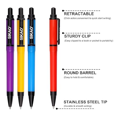 Sikao Black Pens Bulk, Ball Point Pens Black Smooth Writing Pens No Smear,  Black Pens Ballpoint Pens Black Ink Pens Medium Point, Retractable Click