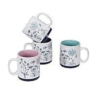 Coffee Mugs Set of 4,17 oz Ceramic Floral Mugs with Handle for Tea Cappuccino Latte Milk Cocoa Juice Hot Beverages