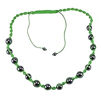 Silvesto India Round Black Color Beaded Hematite Lightweight Adjustable Necklace with Green Cord