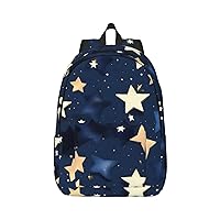 Navy Blue Sky And Stars Print Canvas Laptop Backpack Outdoor Casual Travel Bag Daypack Book Bag For Men Women