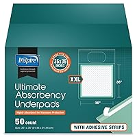 Inspire Adhesive Strips Extra Large Super Absorbent Bed Pads for Incontinence Disposable 36 x 36 in. 125 Gram | Ultra MAX Absorbent Polymer Adhesive Securing Strips Bed Pads Disposable Puppy Pad