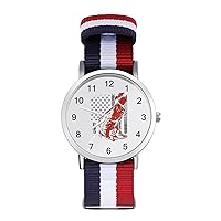 Bass Fishing Lure and American Flag Nylon Watch Adjustable Wrist Watch Band Easy to Read Time with Printed Pattern Unisex