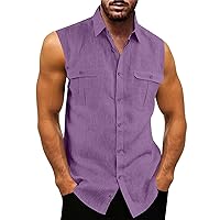 Sleeveless Button Up Beach Shirts for Men Summer Hawaiian Resort Tank Shirts Casual Cuban Guayabera Hippie Tank Tops