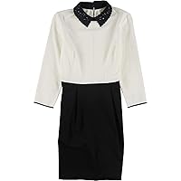 Womens Embellished Colorblocked A Line Dress Black White M