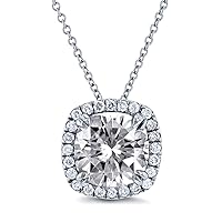 2.00ct Brilliant Cushion Cut, VVS1 Clarity, Moissanite Diamond, 925 Sterling Silver, Pendant Necklace with 18
