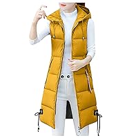 FQZWONG Puffer Jacket Womens Long Puffer Vest Fashion Quilted Lightweight Zip Up Sleeveless Hooded Down Coat Winter Clothes