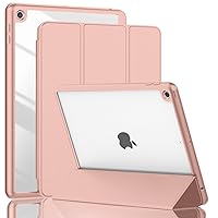 iPad 9th Generation Case 2021/iPad 8th Generation Case 2020 10.2 Inch with Pencil Holder, iPad 7th Gen 2019 Case with Clear Transparent Back, Auto Wake/Sleep Cover(Rose Gold)