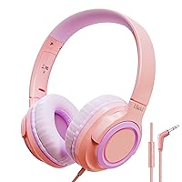 U20 Pink Kids Headphones, Wired Children Headphones with 94dB Safe Volume Control, Foldable Design, Comfortable for Online Learning/School/Travel/Tablet