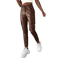 Womens Faux Leather Leggings Pleather Pants Autumn and Winter Punk Style Small Foot Elastic Waist Lace Up Long