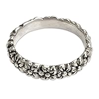 NOVICA Artisan Handmade .925 Sterling Silver Flower Ring Floral Band Indonesia 'Silver Garland'