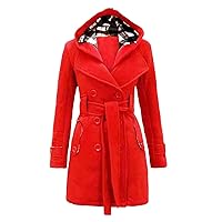 SNKSDGM plus Size Coats for Women 4x-5x Hooded Warm Winter Double Womens Breasted Coat Jacket Belt Long Jackets 2x