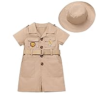 IMEKIS Toddler Baby Girl Safari Outfit Birthday with Hat Lion Giraffe Cake Smash Photo Shoot Summer Clothes