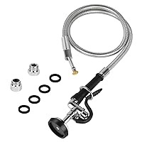 KWODE Pre-Rinse Hose with Spray Valve, 45” Flexible Stainless Steel Hose with Black Pre Rinse Sprayer Head Assembly for Commercial Industrial Restaurant Kitchen Sink Faucet (3 Adapters Included)