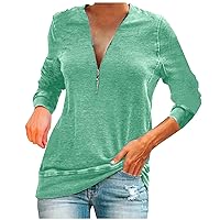 Tunic Tops To Wear With Leggings Long Sleeve Plus Size Women Solid Color Fashion V Neck Zipper Solid Color Lon