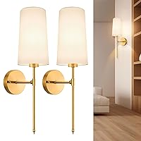 Wall Sconces Sets of Two, Retro Industrial Wall Lamps, Bathroom Vanity Sconces Wall Lighting with White Fabric Shades, Wall Lights for Bedroom Living Room Kitchen Island (Glod)