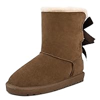 TF STAR Sheepskin Fur Lining Winter Warm Boots for Women & Ladies, Women's Mid Calf Leather Short Fashion Bow Snow Boots