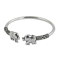 NOVICA Artisan Handmade .925 Sterling Silver Cuff Bracelet Artisan Crafted Elephant Thailand Animal Themed 'Proud Elephant'