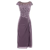 Knee Length Applique Mother of Bride Groom Dresses with Cap Sleeves