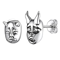 Suplight 925 Sterling Silver Demon Earrings Gothic Devil Ghost Mask Prajna Skull Baby Face Tiny Halloween Horror Stud Earrings for Women Girls