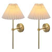Wall Sconces Sets of 2 White Fabric lampshade Gold Wall Lamp Column Bracket Wall Lighting Bathroom Dresser Hardwired lamp Applicable to Living Room Bedroom Dining Room