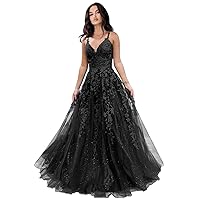 Lace Appliques V Neck Formal Ball Gowns for Women 2024 Glitter Tulle Prom Dresses Evening Party Gowns