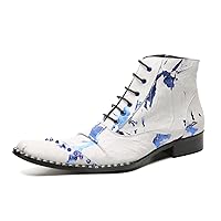 Men's Leather Chelsea Casual Novelty Beaded Fashion Comfort Chukka Dress Ankle Western Oxfords Boots Party