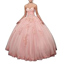 Women's Sweetheart Quinceanera Dresses Lace Appliques Princess Prom Party Gowns