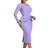 YiZYiF Women Formal Bodycon Peplum Cocktail Dress Long Sleeve Ruffle Wear to Work Pencil Midi Dresses