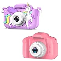 Seckton Kids Selfie Camera for Girls Age 3-9 Pink & Digital Video Camera with Protective Silicone Cover, Christmas Birthday Gifts for 3 4 5 6 7 8 Year Old Boys Girls Purple